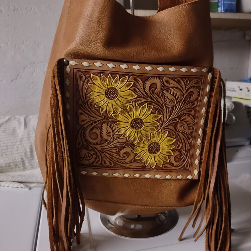American Darling Leather Tooled Sunflower Purse/Bag/Hobo